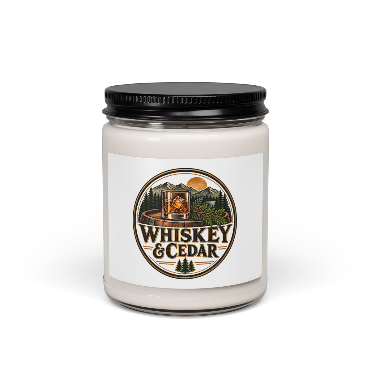 Whiskey & Cedar Scented Soy Candle — 9oz Rustic Woodland Home Fragrance
