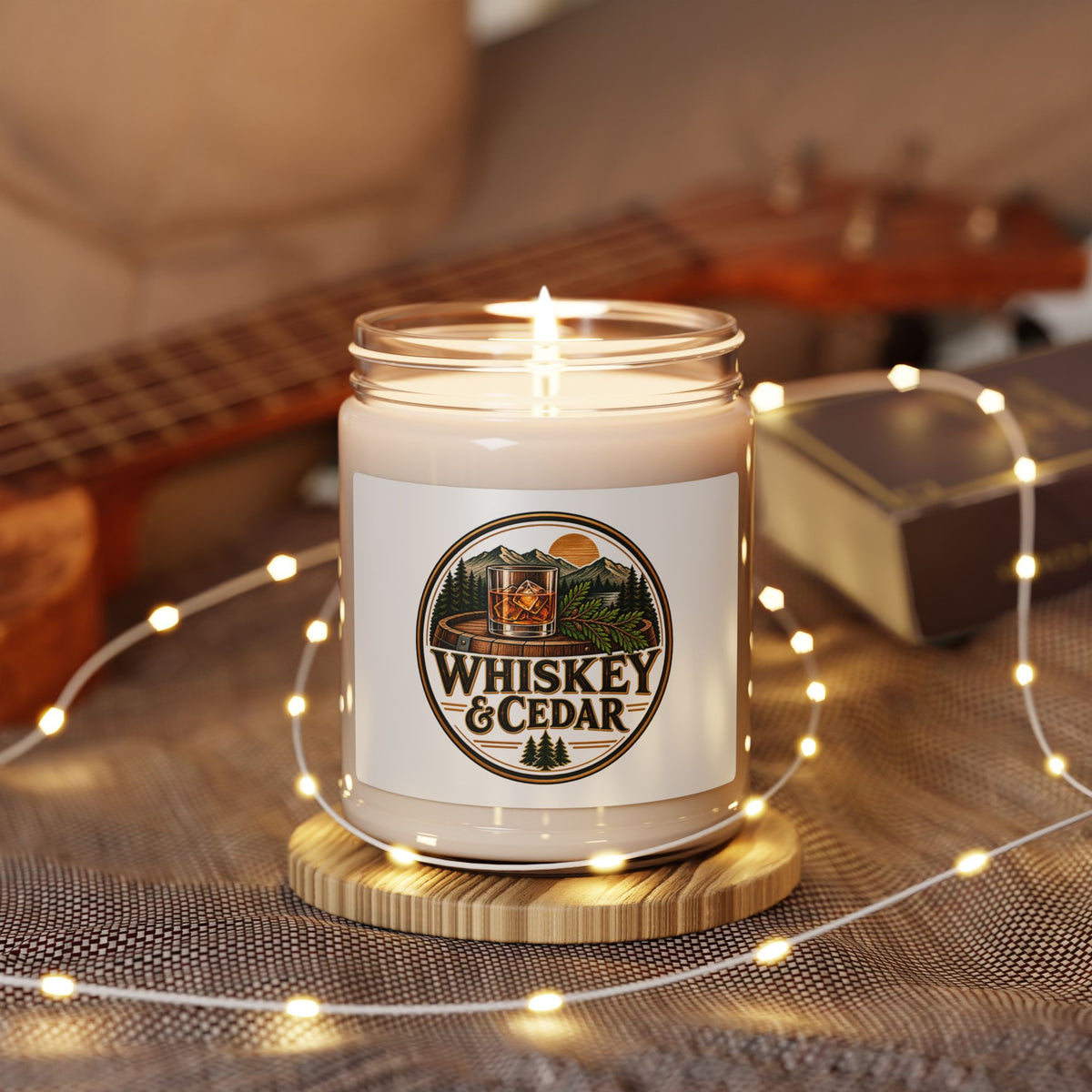 Whiskey & Cedar Scented Soy Candle — 9oz Rustic Woodland Home Fragrance