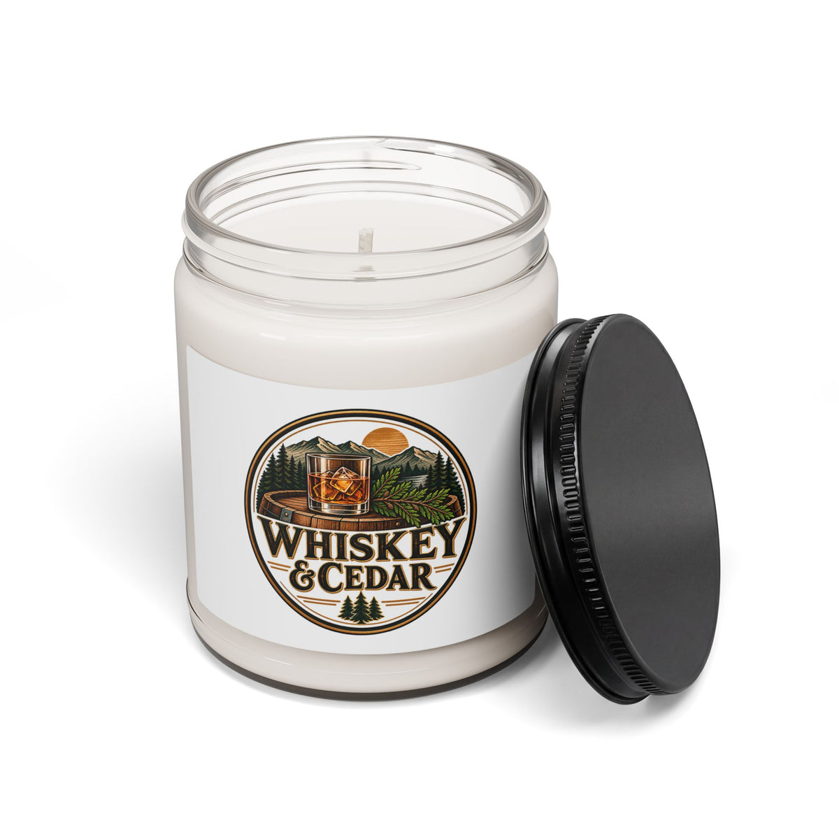 Whiskey & Cedar Scented Soy Candle — 9oz Rustic Woodland Home Fragrance